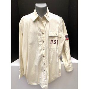 Vintage Venezia Jeans USA Shirt Mens 14/16 Cream colored long sleeve Button Up